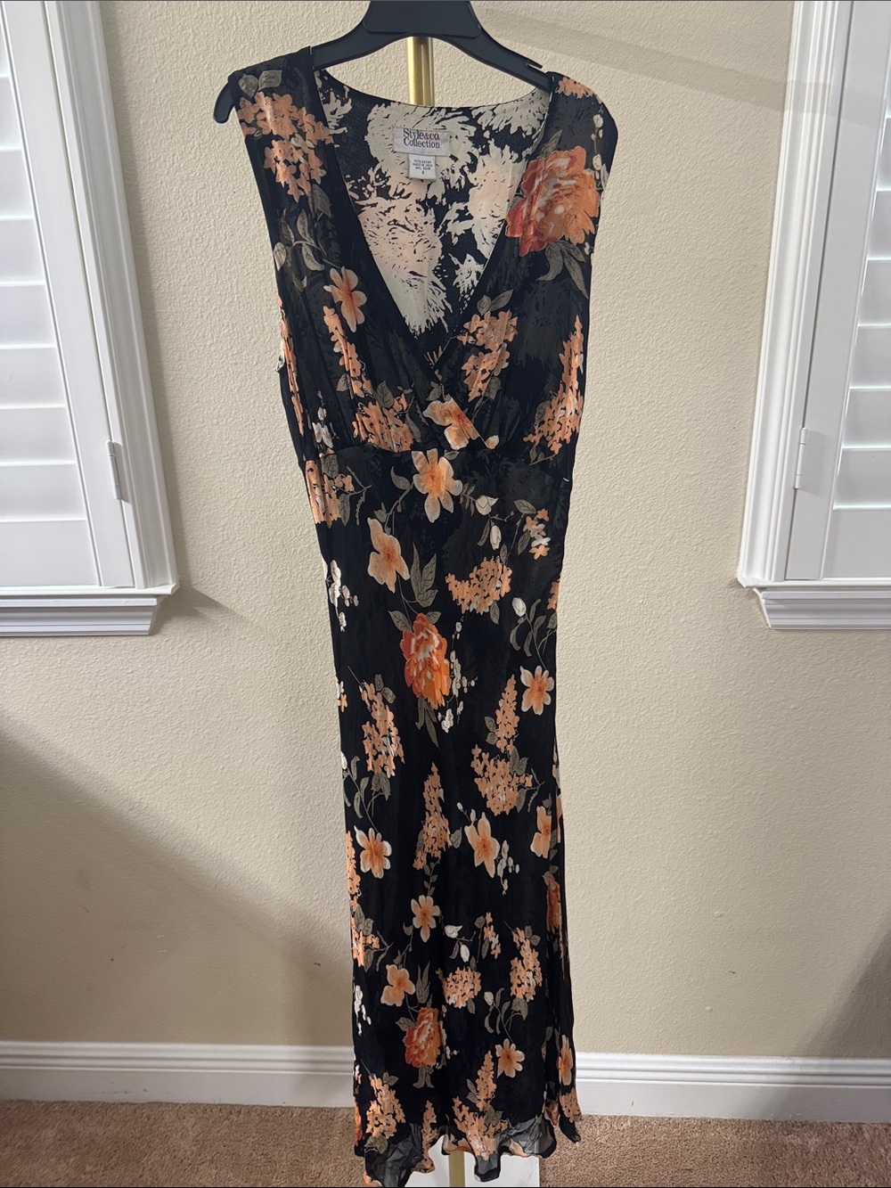 Style & Co. Black Maxi Dress with Peach Floral Print
